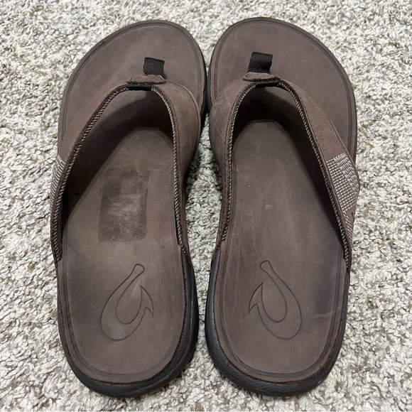 OluKai Tuahine Men’s Waterproof Leather Sandals Dark Wood Size 10 main image 11